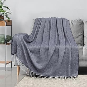 PAVILIA Herringbone Blanket Throw with Fringe,Faux Cashmere Knitted Throw with Tassels for Couch Bed,Decorative Farmhouse Soft Lightweight Plush Fuzzy Cozy,50x60,Herringbone - Navy Blue