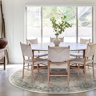 RUGGABLE Washable Vintage Area Rug – Kamran Coral 8 ft Round, Stain-Resistant, Non-Slip – Large Machine Washable Rugs for Living Room, Bedroom, Hallway, Entryway & Office–with Standard Pad