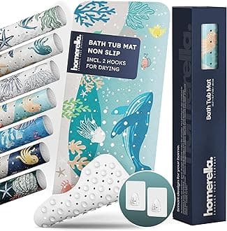 Bathtub Mat Non Slip Anti Mold for Kids 40x16 - homerella® Bath Mat for Tub, BPA Free, Incl. 2 Hooks, Washable Shower Mat Non Slip Anti Mold, Shower Mats for Inside Shower, EU Certified