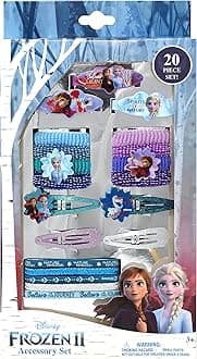 LUV HER Disney Frozen II Girls 20 Piece Accessory Set with 3 Barrettes, 4 Snap Hair Clips, 5 Elastics and 8 Terry Ponies - Ages 3+