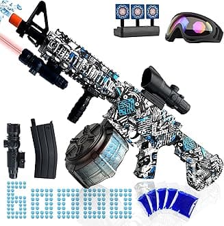 Large Gel Ball Blaster, Electric M416 Orby for Orbeez with Goggles & with Drum, Manual & Electric Dual Mode Splatter Ball Blaster, for Team Game - Ages 14 +