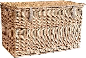 Arthur Cameron - Lightweight Wicker Storage Trunk, Storage Box with Lid & Leather Straps - Woven Chest, Basket, Large Wicker Basket with Lid (Natural, Medium)