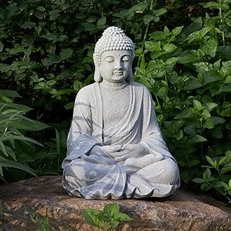 TOETOL Zen Garden Asian Buddha Statue Outdoor Indoor Yard Decor 20” High Patio Deck Sculptures Magnesium Oxide Stone Grey Home Entryway Hallway