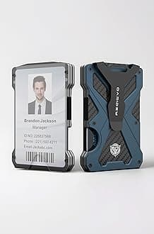 Minimalist Wallet for Men- Slim Aluminum Metal Money Clip Wallet with Clear ID Card Holder, Carbon Fiber Wallet, RFID Blocking, Holds up 15 Cards with Cash Clip, Ultra-Thin Tactical Wallet-Navy Blue