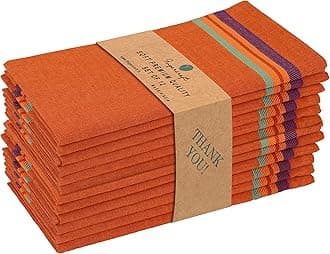 - FINGERCRAFT Table Napkins 100% Cotton Yarn Dyed Thick Fabric Cloth Napkins High GSM Napkins 20in x 20in Washable and Reusable for Kitchen Hotels Wedding (Rust Stripe, Set of 12)