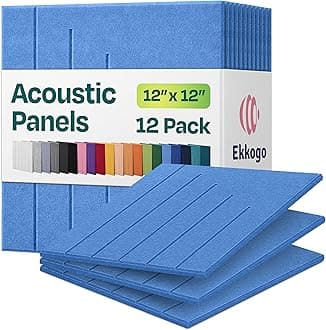 Acoustic Panels 12-Pack Soundproof Wall Panels 12"x12"x0.4" Decorative Sound Dampening for Your Home, Office, Studio, Bedroom & More with Unique LineWave Carving [Grand Blue]