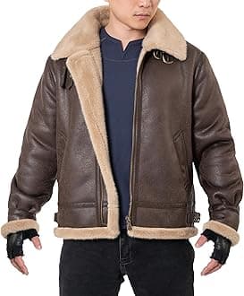 Men Brown Leather Jacket Motorcycle Shearing Fur Flight Coat Cosplay Costume for Comic-Con XS-3XL