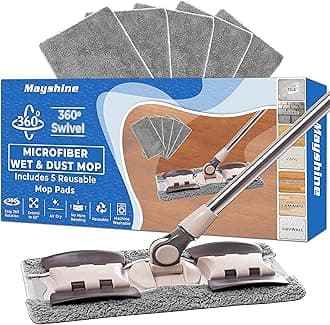 MAYSHINE Microfiber Hardwood Floor Mop - 5 Washable & Reusable Flat Mops Cloths/Pads, For Wet or Dry Floor Cleaning