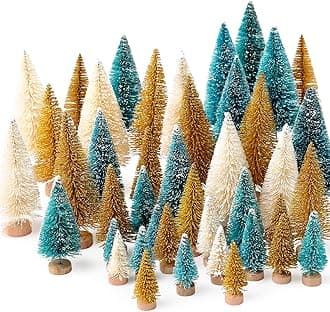 30Pcs Mini Christmas Trees, Artificial Christmas Tree Bottle Brush Trees Christmas with 5 Sizes, Sisal Snow Trees with Wooden Base for Christmas Decor Christmas Party Home Table Craft
