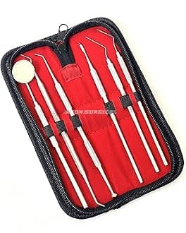 German Dental Hygiene Kit 6 Piece Dentist Tools Anti Fog Mirror Dental Scaler Tarter Scraper Dental Pick Dental Tweezers for Calculus and Tartar Removal Gum Health Teeth Cleaning