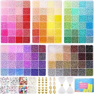 Funtopia 3mm 37000pcs+ Seed Beads for Jewelry Making, 120 Colors Small Glass Beads for Bracelets, Friendship Bracelet Kit with Alphabet Letter Beads Smile Face Beads for DIY, Art and Craft