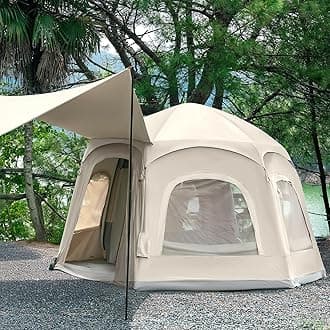 Inflatable Tents for Camping, Blow Up Tent with Hand Pump, 3-4 Person Air Glamping Tent with Canopy, Easy Setup 4 Season Waterproof Windproof Outdoor Glamping House