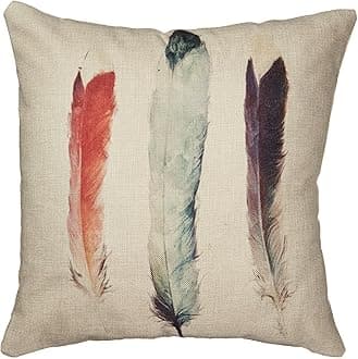 Cotton Linen Square Throw Pillow Case Decorative Cushion Cover Pillowcase for Sofa Feathers 18 "X18 (1, 34), thanksfix-Color 7, 18" x 18"