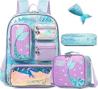 HTgroce Warterproof Girls School Transparent Unicorn Backpacks with Crossbody Bags Pencil Case Lightweight Large Backpacks for Girls