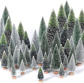30Pcs Mini Christmas Trees Artificial Christmas Tree Bottle Brush Trees with Wooden Base for Christmas Decor Christmas Party Home Table Craft Decorations(Dark Green+Silver)