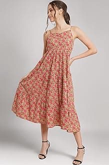 COTLAND Fashions Breathable Cotton Printed A-Line Midi Dress for Women