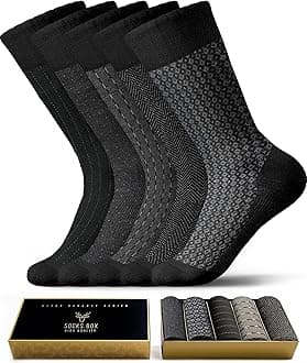 - Mens Dress Socks, Premium Bamboo Rayon Socks for Men, Patterned, Elegant Design, 5/10 Pack, Gift Box