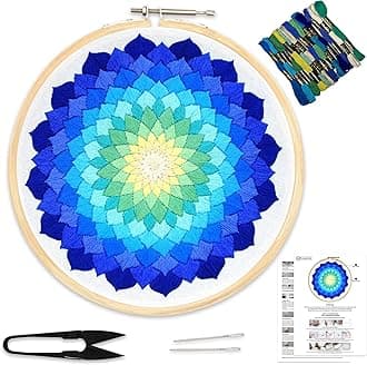 Embroiderymaterial DIY Embroidery Kit for Beginner, Adults & Kids with Blue Divine Circle Design Digital Printed Cloth/Fabric & Written Instructions All Material Included