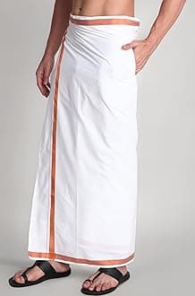Gowri Tex Men's 100% Pure Cotton Velcro Dhoti With stickable Flexible and Adjustable Size with Pocket for Men pack of 1