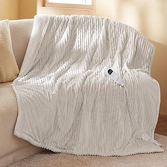GentleSoft Heated Blanket Throw - Soft Ribbed Flannel Electric Blanket, Heating with 4 Time Settings, 6 Heat Settings, and 3 hrs Timer Auto Shut Off, Gifts for Grandma (50x60 inches, Cream)