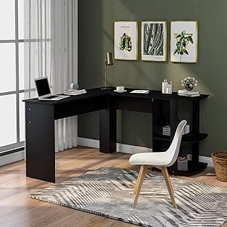 Merax Corner Desk, Office Gaming Desk, Large Computer Workstation, PC Laptop Study Table, Multi-Function Table with 2 Storage Shelves for Work, Study, Gaming, Black