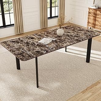 Extendable Dining Table for 6-8 People, 63 to 78.7 Inch Rectangular Table, Brown MDF with Sturdy Metal Legs, Space-Saving for Dining Room, Kitchen, Small Spaces