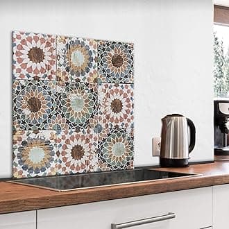 murando Glass Splashback for Kitchen Backsplash Cooker Protector Tempered Glass Decorative Wall Art Panel Heat Resistant Graphic 60x60 cm / 24"x24" Mosaic Tiles Wood Boards f-C-0435-aq-a