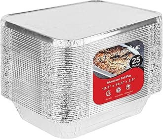 9 x 13 Aluminum Foil Pans with Lids 25 Each - Disposable Steam Table Deep Pans Great for Restaurants, Parties, BBQ, Catering, Baking, Cooking, Heating, Storing, Prepping Food – 12.5" x 10.25" x 2.5"