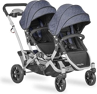 Track Tandem Double Umbrella Stroller in Slate, Lightweight Double Stroller for Infant and Toddler, Multi-Position Reversible & Reclining Seats, Large Storage Basket and Canopy