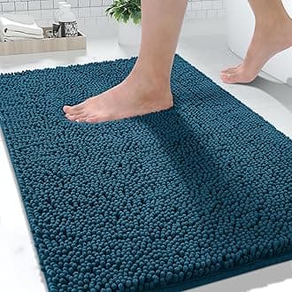 Yimobra Large Bathroom Rugs 36"x24", Non Slip Bath Mat for Tub, Shaggy Rug Floor Carpet, Extra Soft Super Absorbent Quick Dry, Machine Washable,Peacock Blue