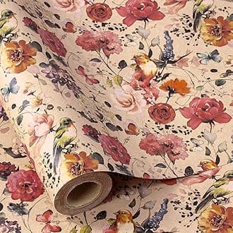 RUSPEPA Blooming Flower Wrapping Paper with Bird and Butterfly Design, 17 in x 32.8 ft Each Roll, Mini Roll Kraft Floral Wrapping Paper Roll for Girls, Women, Spring and Birthday