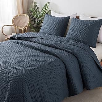 R.SHAREOversized California King Size Quilt Bedding Sets with Pillow Shams, Navy Blue Cal King Lightweight Soft Bedspread Coverlet for All Season, 118x106 inches