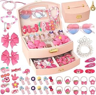 ONECOCOAGirls, Girls' Hair Accessories & Jewelry Organizer Set with Jewelry Box, Hair Clips, Sunglasses and Bracelet Birthday Gifts for Girls Age 3,4,5,6,7,8-10 (Rose Pink)