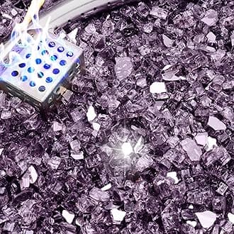 NUPICK 5 Pound Fire Glass, 1/4 Inch Reflective Fire Pit Glass, Tempered Firepit Glass Rock for Propane or Natural Gas, Glass Rocks for Fire Pit Table, Fireplace Glass for Landscaping, Violet