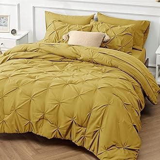 Bedsure King Size Comforter Set Mustard Yellow - Bed in a Bag King Size 7 Pieces, Pintuck Bed Set Gift for Family, Pinch Pleat Mustard Yellow Comforter with Sheets, Pillowcases & Shams