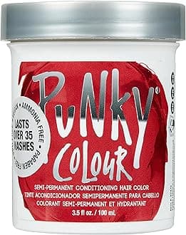 Punky Vermillion Red Semi Permanent Conditioning Hair Color, Vegan, PPD and Paraben Free, lasts up to 25 washes, 3.5oz