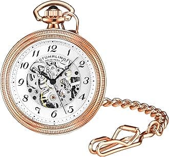 Men's Pocket Watch Stainless Steel Analog Skeleton Watch Hand Wind Mechanical Movement Stainless Steel Chain