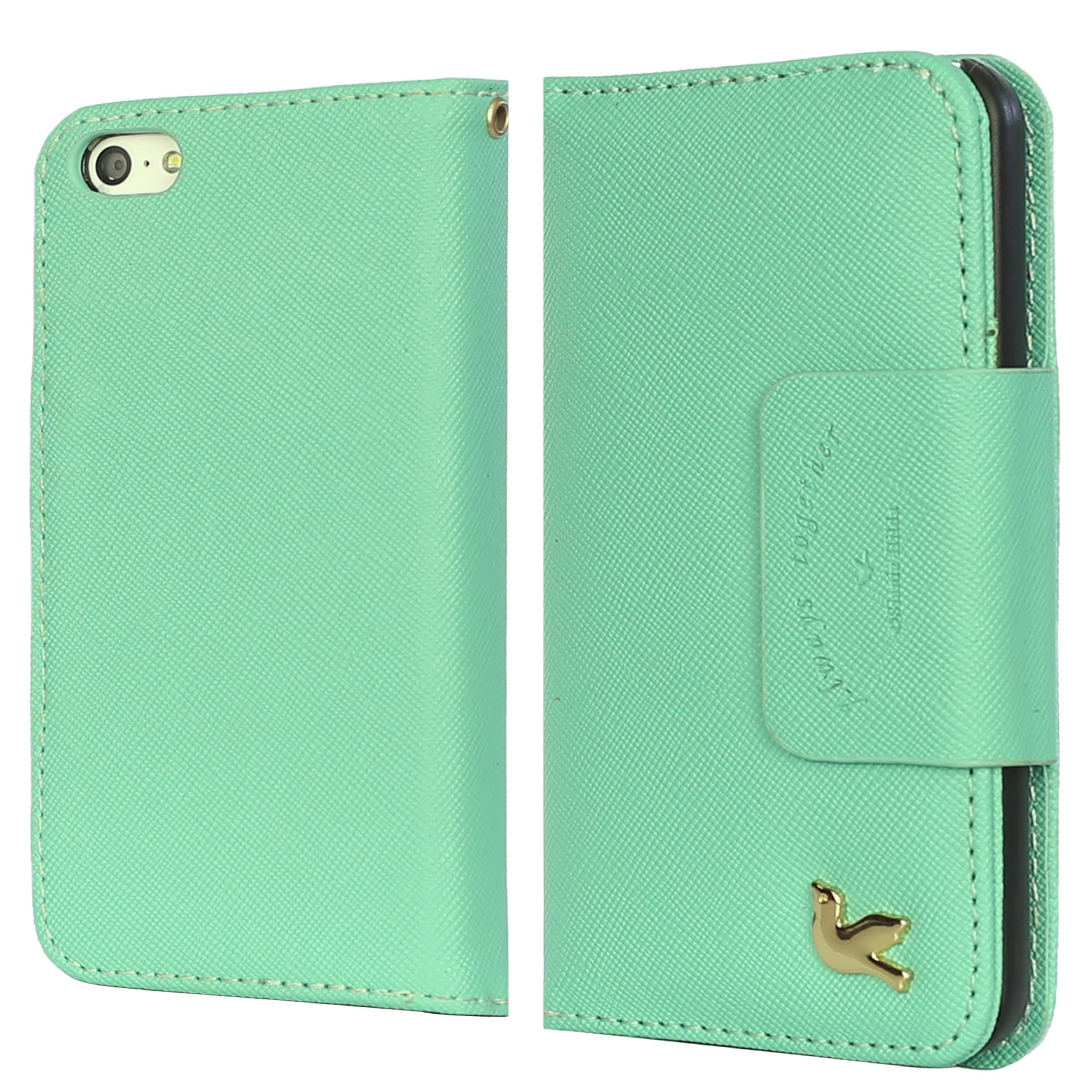 iPhone 5s case,iPhone SE case,iPhone 5 case,by HiLDA,Wallet Case,PU Leather Case,Credit Card Holder,Flip Cover Case[Mint Green]