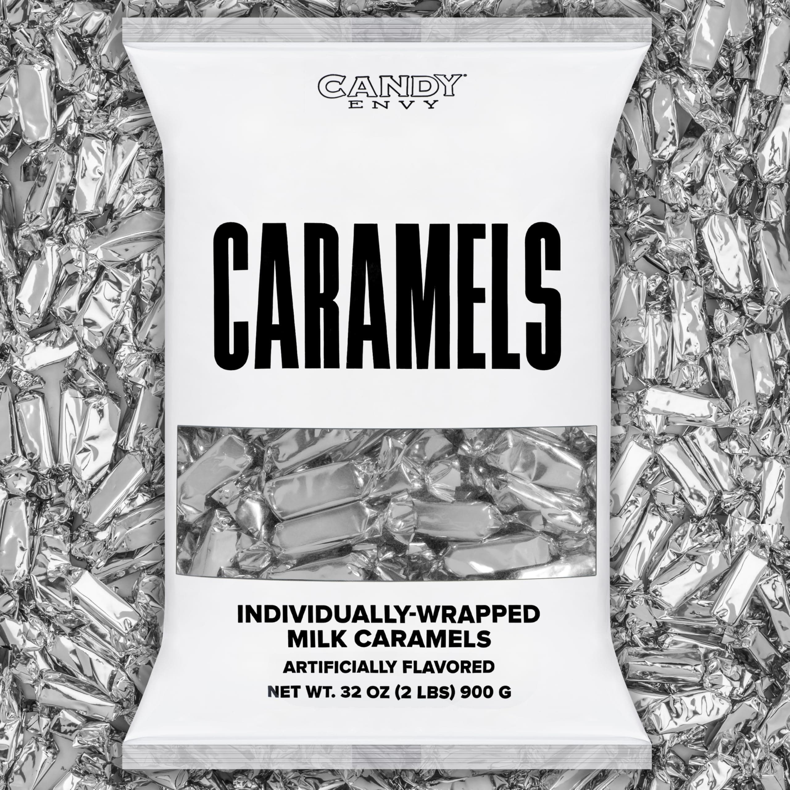 Candy Envy - Individually Wrapped Caramels - Silver Wrapper - 2 Pound Bulk Silver Candy