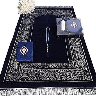 IEF Muslim Prayer Rug - Islamic Prayer Mat, Velvet, Arabic Quran Pearl Tasbeeh, Ramadan & Eid Gifts, Birthday Gifts for Men