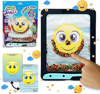 DoodleJamz JellyPics - Sensory Drawing Pads Filled with Non-Toxic Squishy Beads and Gel – Includes Stylus, Removable 2-Sided Emoji Backer Card (Green, Red, Black Beads)