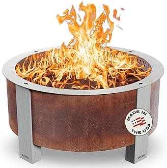 Breeo Smokeless Fire Pit (X Series 42, Corten Steel, Lid Included) | 46 inch Smokeless Firepit for Outside | 190 Pounds | Ideal for Large GatheringsCompatible with Wide Range of Breeo Accessories