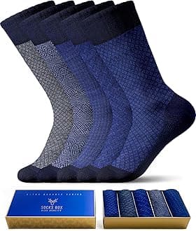 Mens Dress Socks, Premium Bamboo Rayon Socks for Men, Patterned, Elegant Design, 5/10 Pack, Gift Box