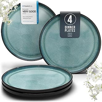 Stoneware dinner plates set 4 pcs – 10.2" petrol blue ceramic plates with lipped edges – Dishwasher and microwave safe – Large modern style plates – Dinner service Pure Living