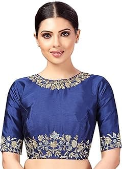 STUDIO ShringaarWomen's Polyester Elbow Length Sleeves Art Silk Embroidered Saree Blouse