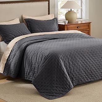 Quilts Queen Size - Charcoal Bedspread Queen Size & Lightweight Comforter, Modern Coverlet with Clover Pattern, Ultra Soft All-Season Bedding, 90 x 96 Inches | Stitch-Free Quilting, Ultra Soft, Lightweight, Machine Washable, Pet-Friendly
