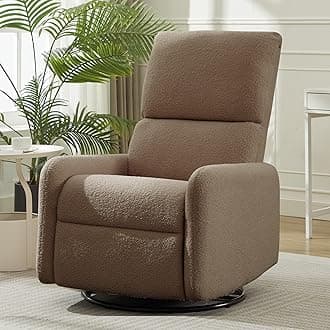 360° Swivel Glider Chair, Rocking Chair Nursery with Side Pockets, Deep Cushioned Seat, Nursery Chair with Steel Structure Base, Sherpa Swivel Chairs for Living Room, Bedroom, Baby Room