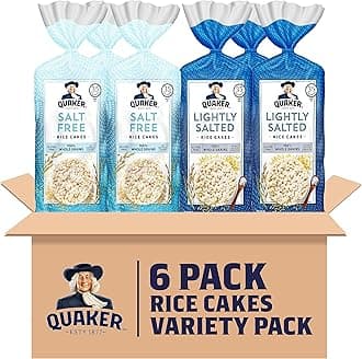 Quaker Large Rice Cakes, Gluten Free, Lightly Salted + Salt Free Variety Pack, 4.47 Ounce (Pack of 6)