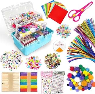 obqo 2500+ Pcs Art & Craft Supplies for Kids, DIY Art Supplies Included Pipe Cleaners, Pom Poms, Feather, Folding Storage Box - All in One for Toddler DIY Craft Set, Blue