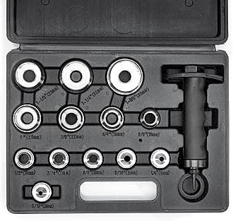 02604A Hole Punch Set | SAE & Metric, 3/16” – 1-3/8” & 5 – 35mm | 14 Piece Sharp Hollow Hole Punch Kit, Gasket Cutting Puncher, Foam Cutter, & Leather Hole Punches | 6” Interchangeable